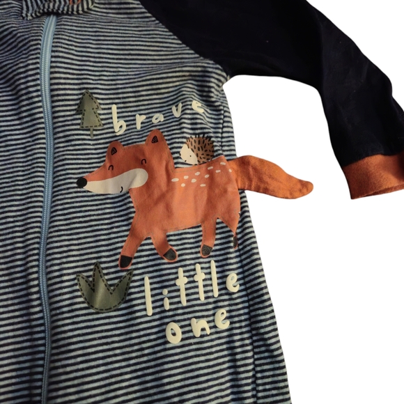 Gerber Infant 6-9M Woodland Animal Zip Up Pjs Fox Tree Stripes Footed 2p Set - Picture 8 of 10